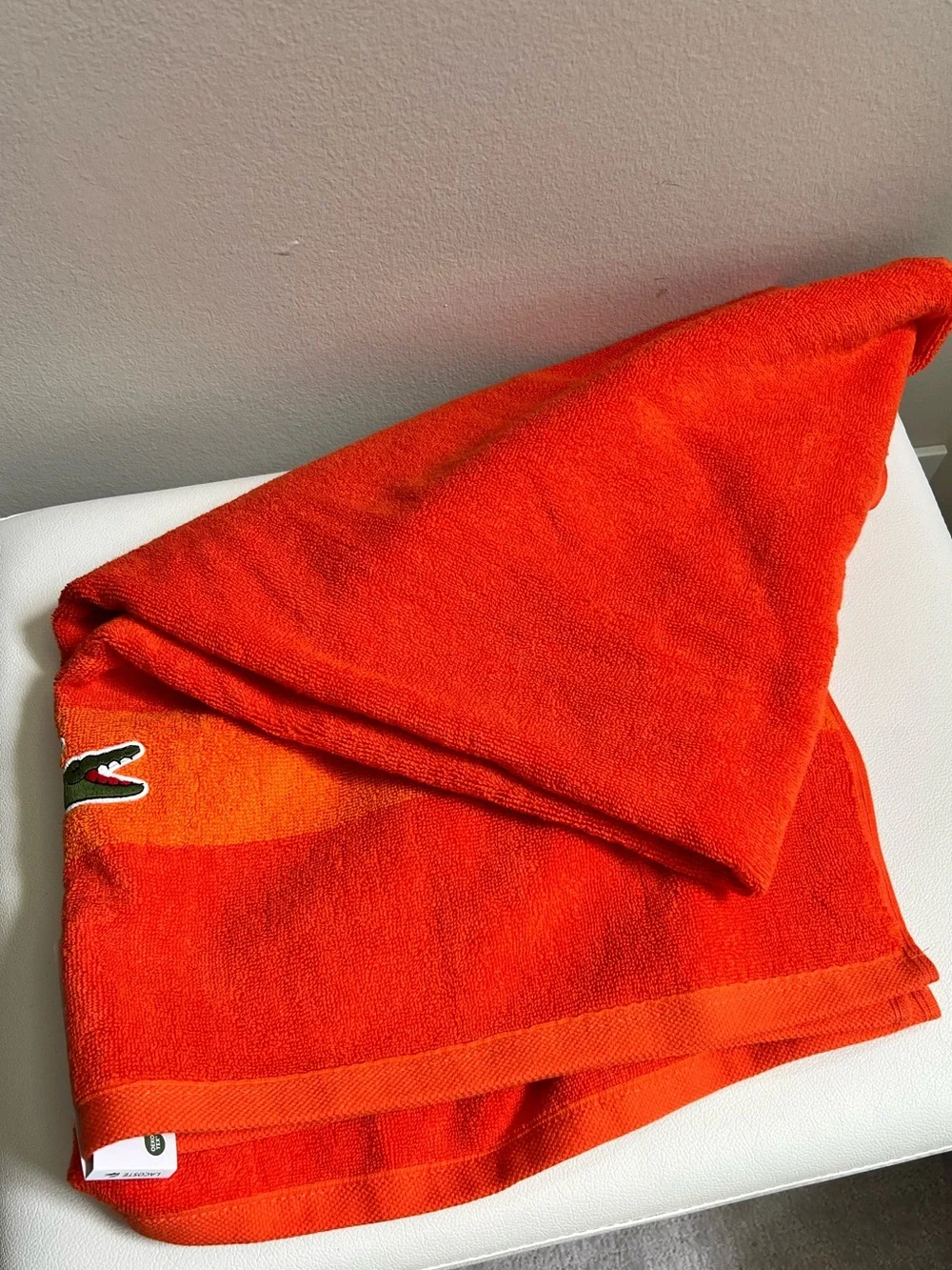 Lacoste Orange Cotton Bath Towel with Logo Band 30in X 52in NEW!!